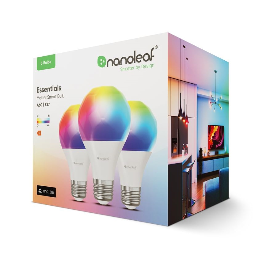 SADA 3x LED RGBW Stmívatelná žárovka ESSENTIALS A60 E27/8,5W/230V CRI 90 2700-6500K Wi-Fi - Nanoleaf