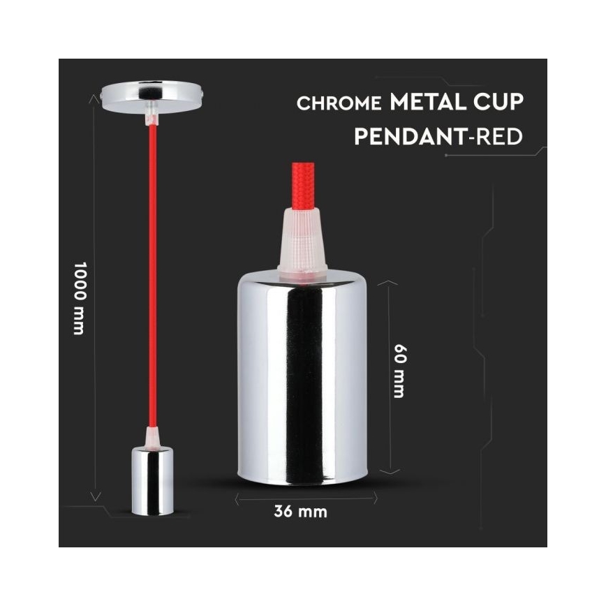 Napájecí kabel 1xE27/60W/230V červená/lesklý chrom
