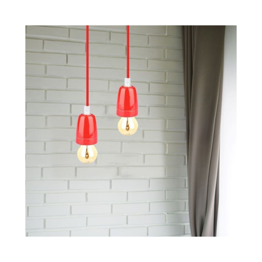 Napájecí kabel 1xE27/60W/230V červená/porcelán