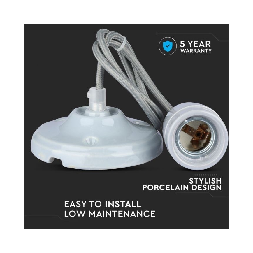 Napájecí kabel 1xE27/60W/230V šedá/porcelán