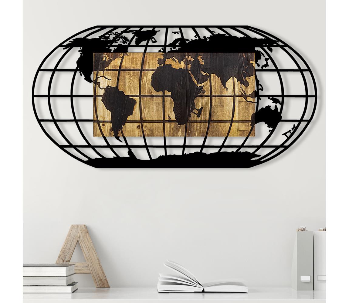 Asir Nástěnná dekorace 102x50 cm zeměkoule dřevo/kov AS1715