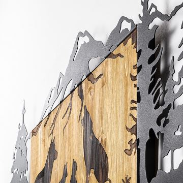 Nástěnná dekorace 108x47 cm vlčí rodina dřevo/kov