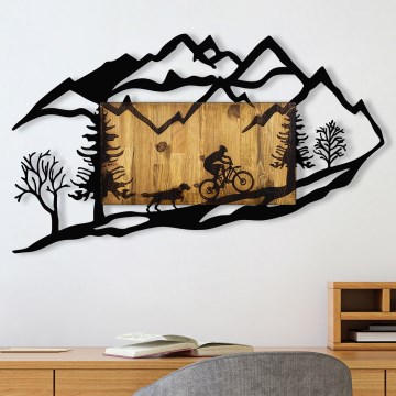 Nástěnná dekorace 110x65 cm jízda na kole dřevo/kov
