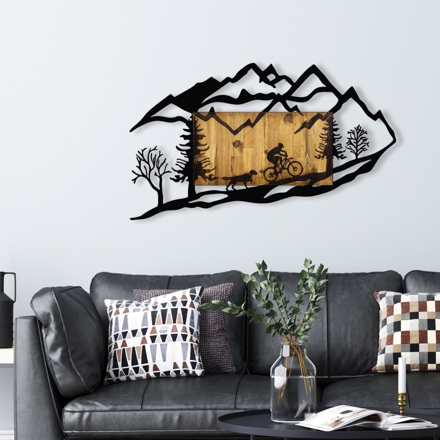 Nástěnná dekorace 110x65 cm jízda na kole dřevo/kov