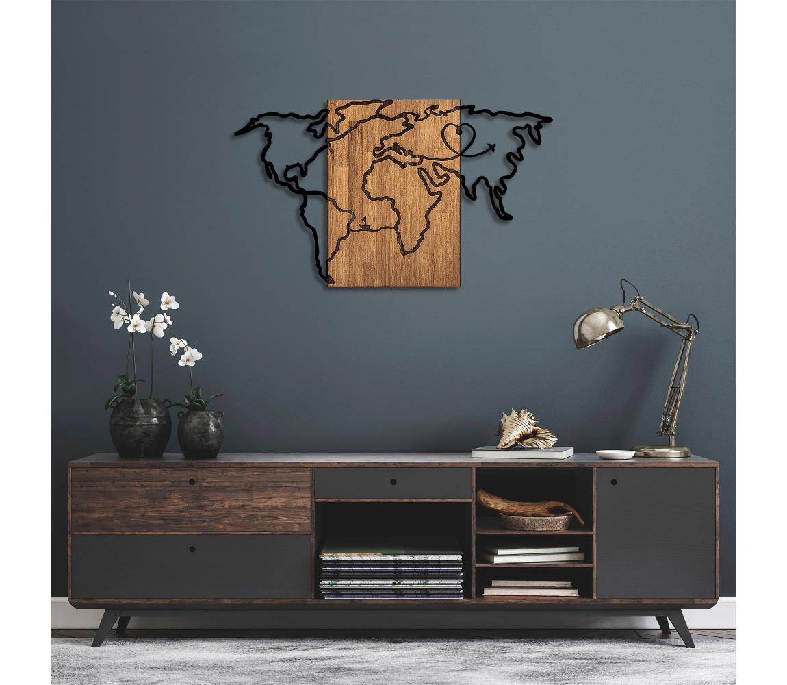 Asir Nástěnná dekorace 118x70 cm mapa dřevo/kov AS1719