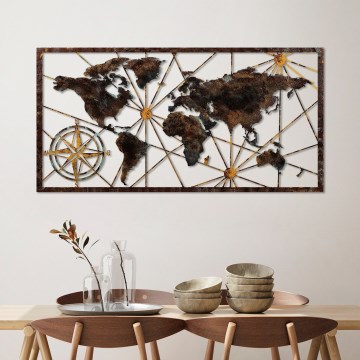 Nástěnná dekorace 120x60 cm mapa světa kov