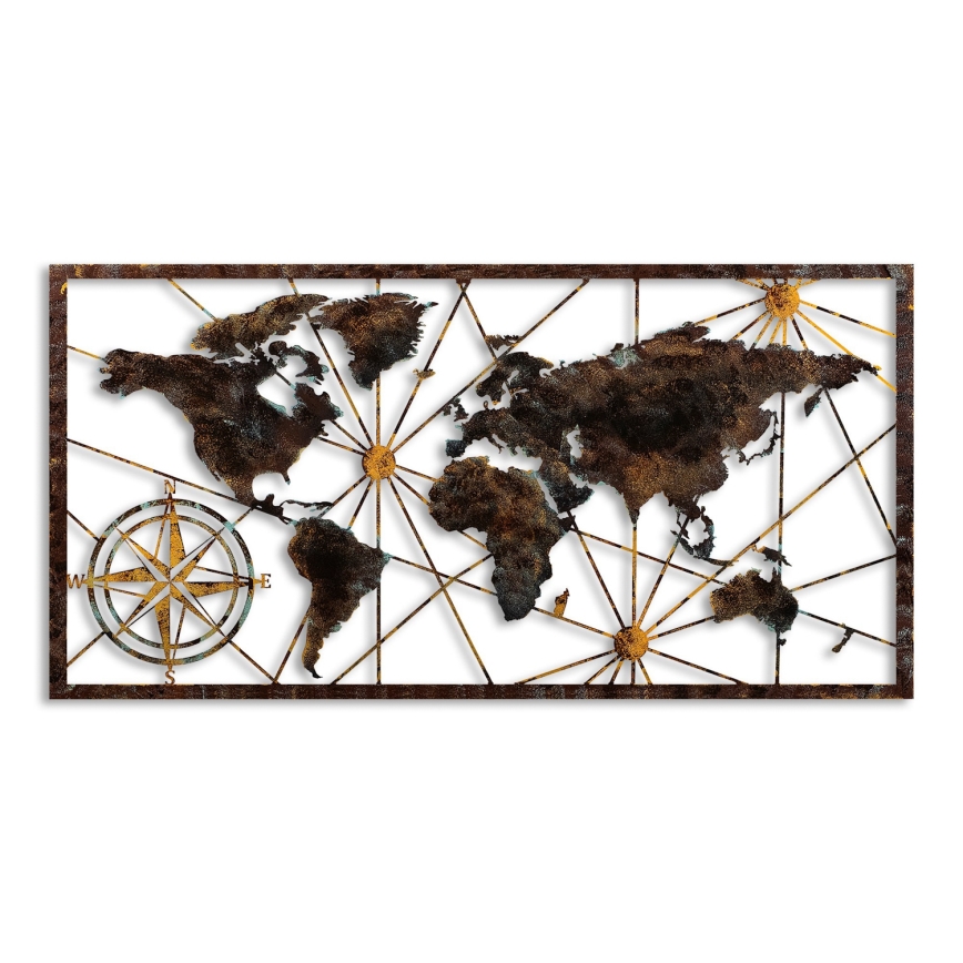 Nástěnná dekorace 120x60 cm mapa světa kov