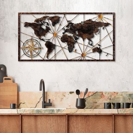 Nástěnná dekorace 120x60 cm mapa světa kov