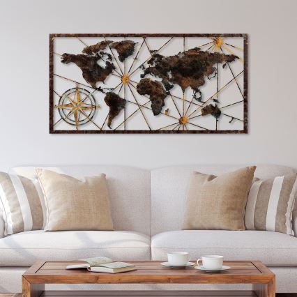 Nástěnná dekorace 120x60 cm mapa světa kov