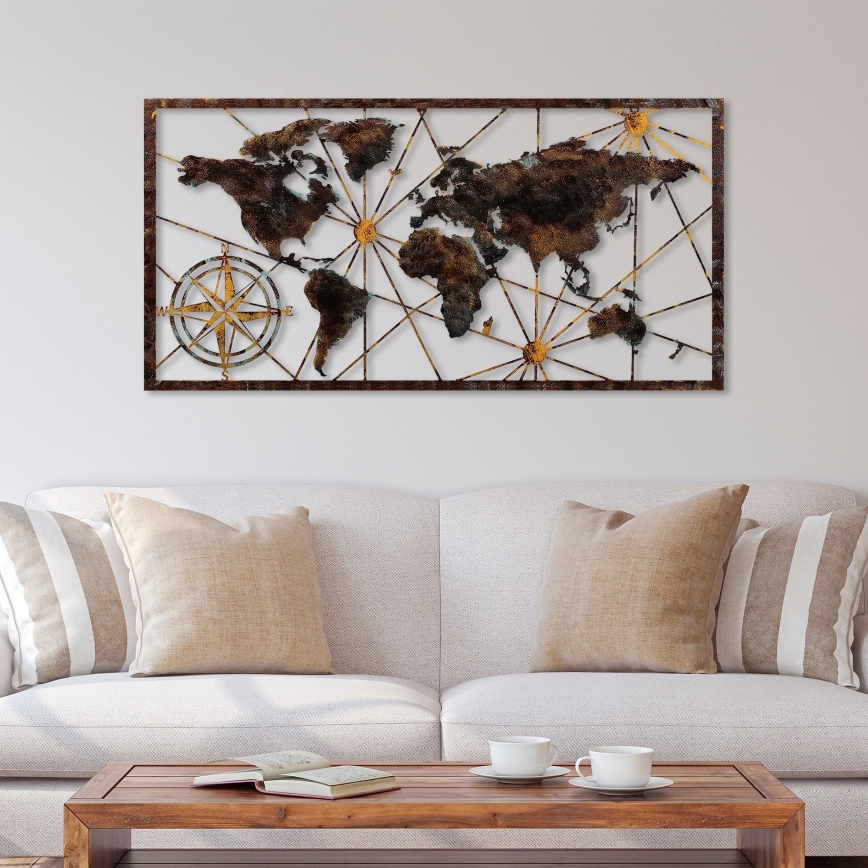 Nástěnná dekorace 120x60 cm mapa světa kov