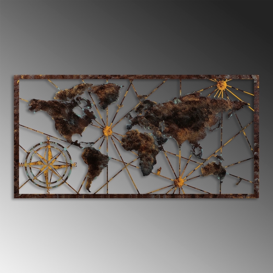 Nástěnná dekorace 120x60 cm mapa světa kov