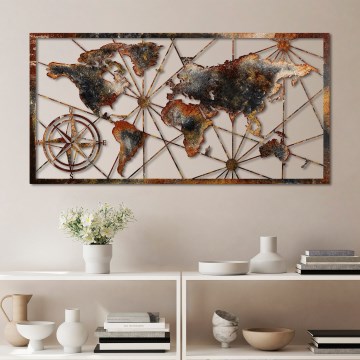 Nástěnná dekorace 120x60 cm mapa světa kov
