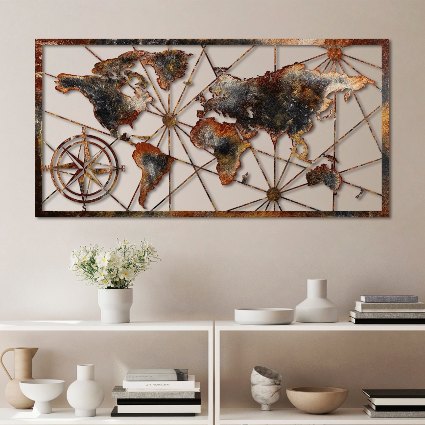Nástěnná dekorace 120x60 cm mapa světa kov