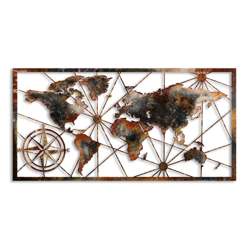 Nástěnná dekorace 120x60 cm mapa světa kov