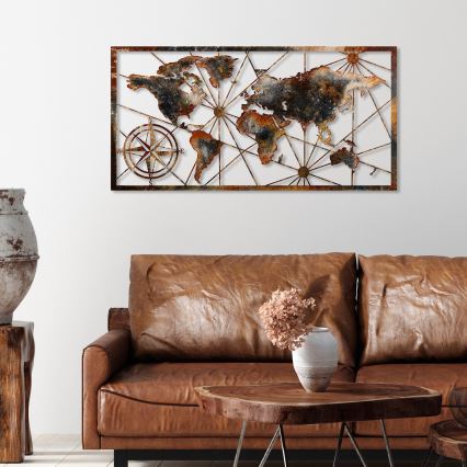 Nástěnná dekorace 120x60 cm mapa světa kov