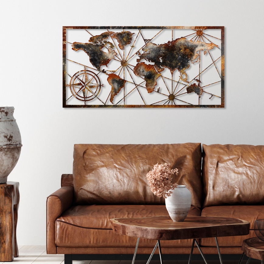 Nástěnná dekorace 120x60 cm mapa světa kov