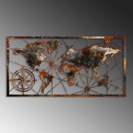 Nástěnná dekorace 120x60 cm mapa světa kov