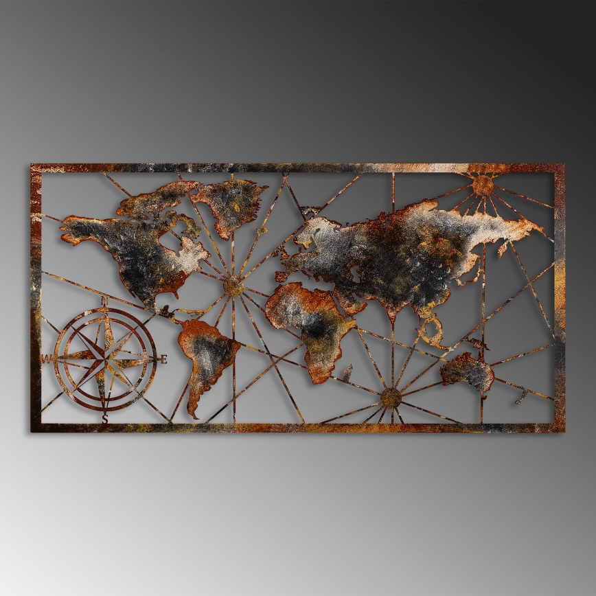 Nástěnná dekorace 120x60 cm mapa světa kov