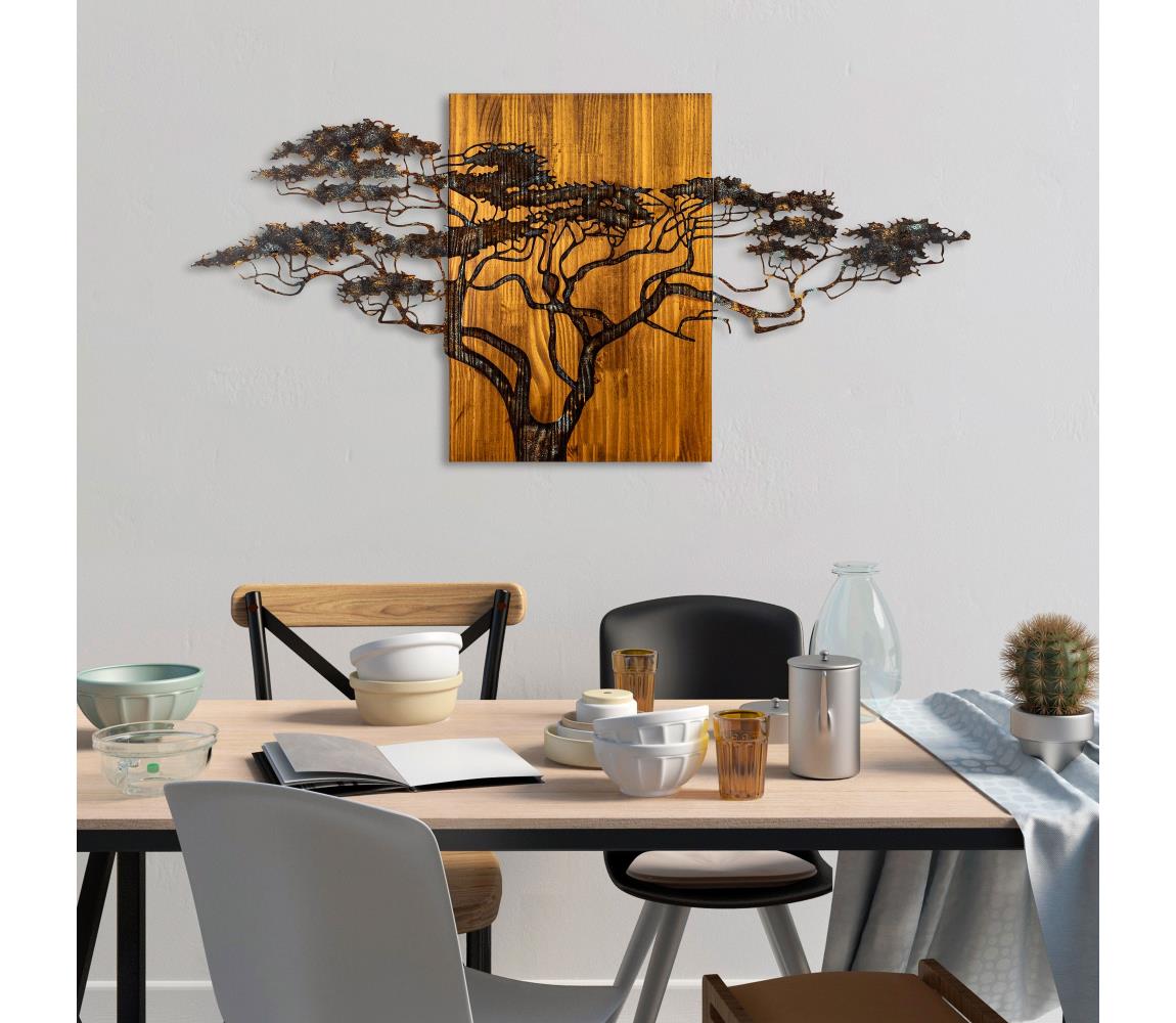  Nástěnná dekorace 144x70 cm strom dřevo/kov 