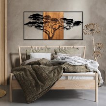 Nástěnná dekorace 147x70 cm strom dřevo/kov