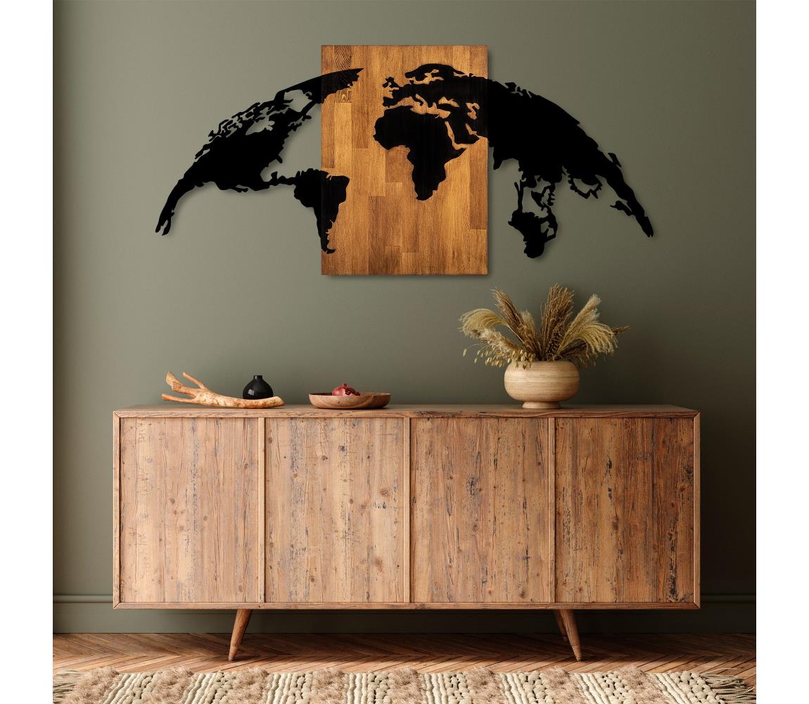 Asir Nástěnná dekorace 150x70 cm zeměkoule dřevo/kov AS1724