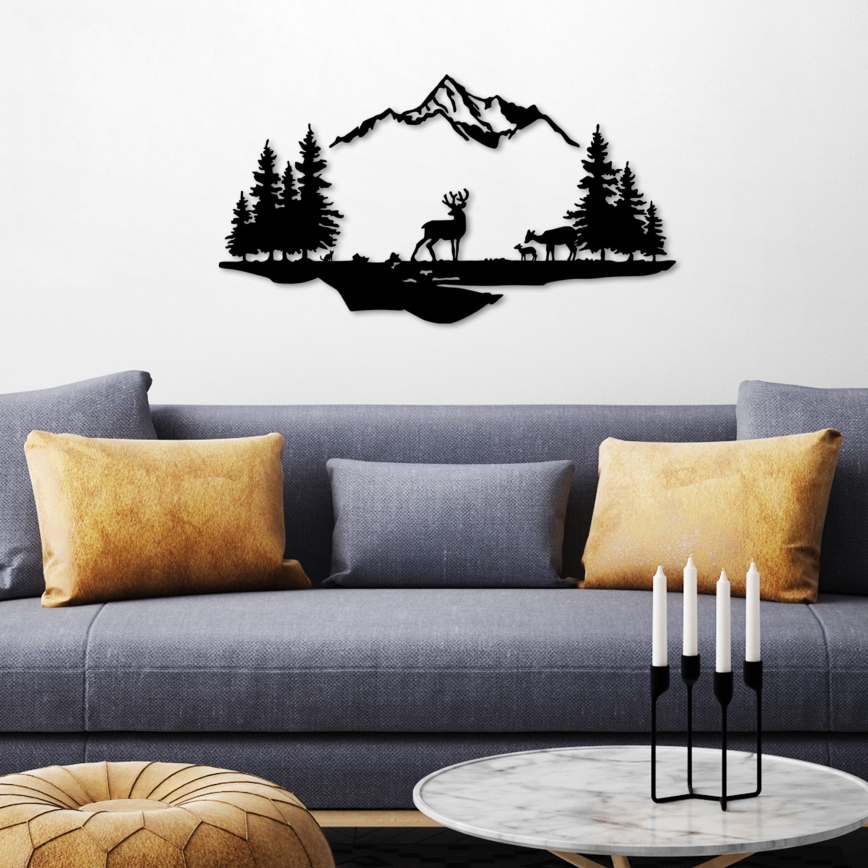 Nástěnná dekorace 2ks 70x38 cm jelen kov/černá