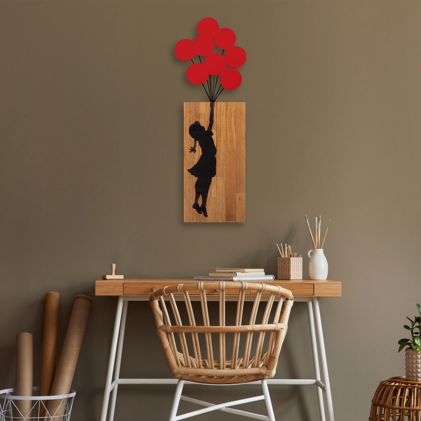 Nástěnná dekorace 34x99 cm dívka dřevo/kov