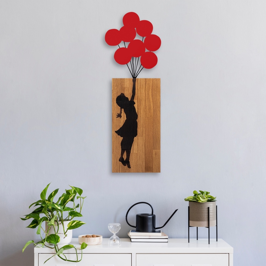 Nástěnná dekorace 34x99 cm dívka dřevo/kov