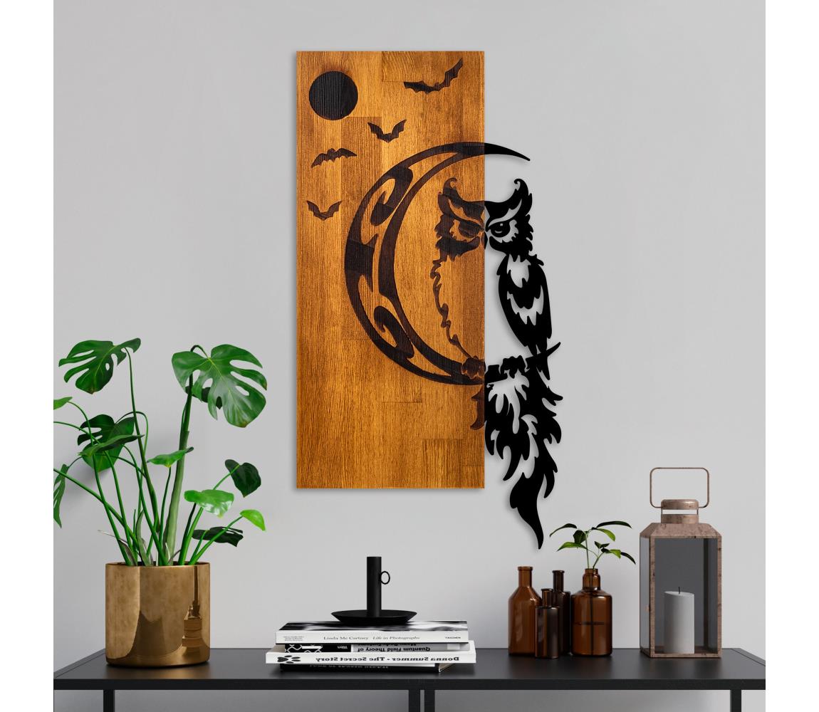 Asir Nástěnná dekorace 36x66 cm sova dřevo/kov AS1634