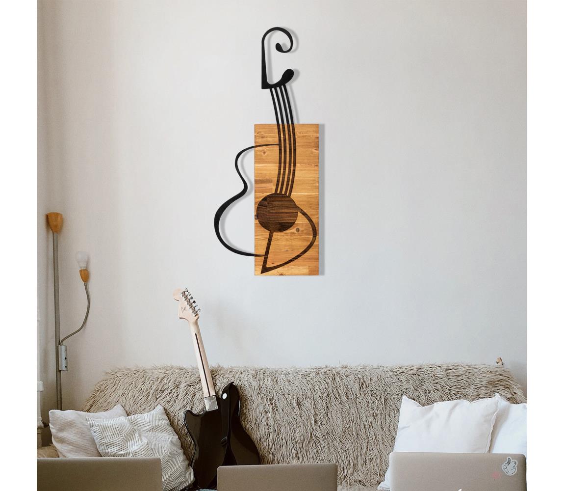  Nástěnná dekorace 39x93 cm kytara dřevo/kov 