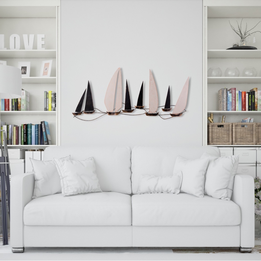 Nástěnná dekorace 52x117 cm plachetnice kov