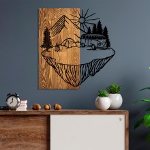 Nástěnná dekorace 54x57 cm kempování dřevo/kov
