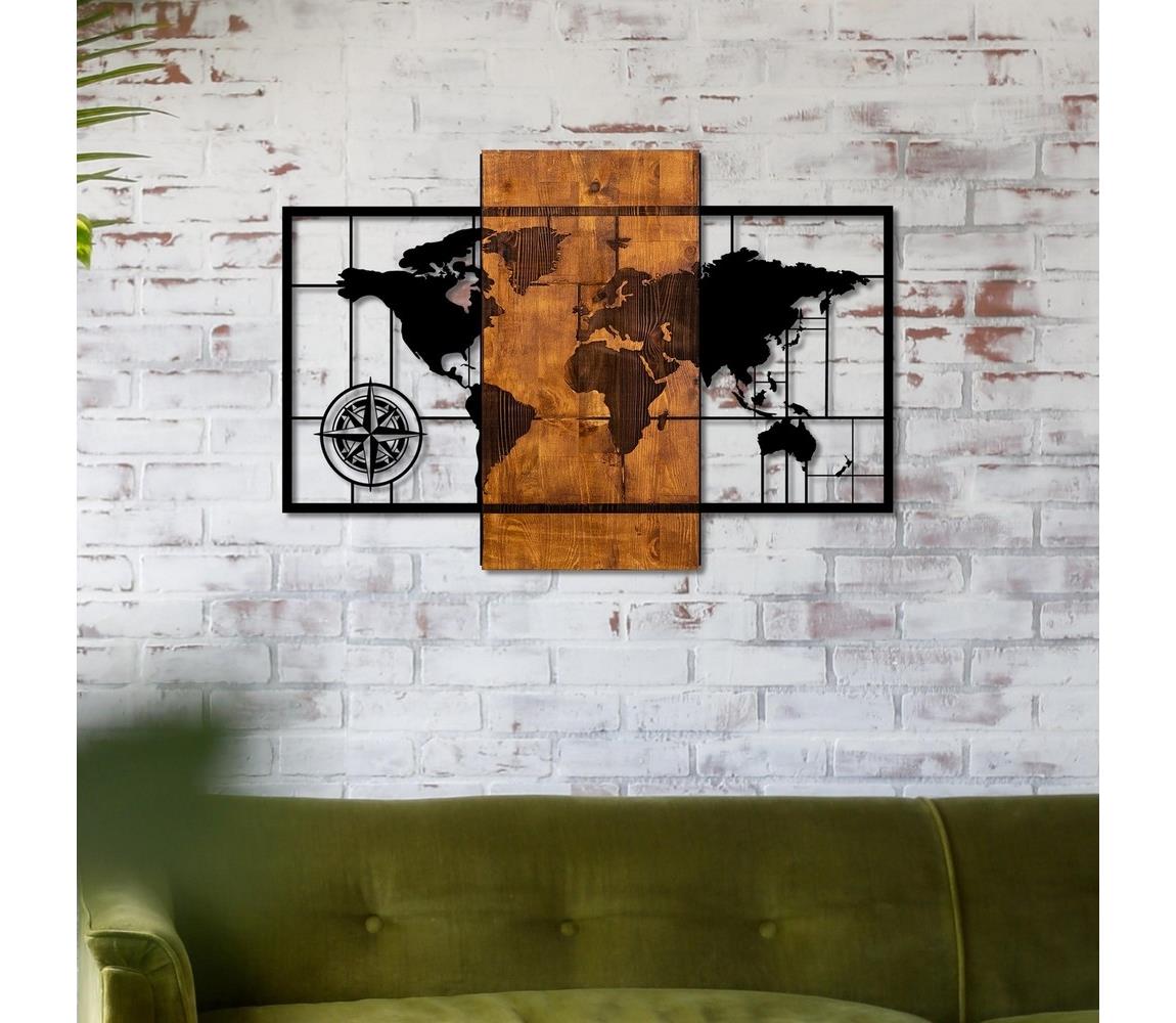  Nástěnná dekorace 58x85 cm mapa dřevo/kov 