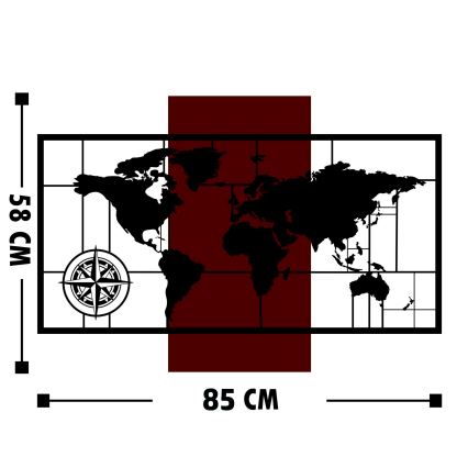 Nástěnná dekorace 58x85 cm mapa dřevo/kov