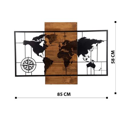 Nástěnná dekorace 58x85 cm mapa dřevo/kov