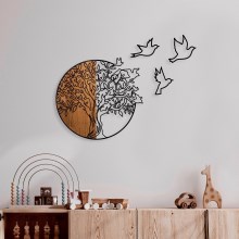 Nástěnná dekorace 60x56 cm strom a ptáci dřevo/kov