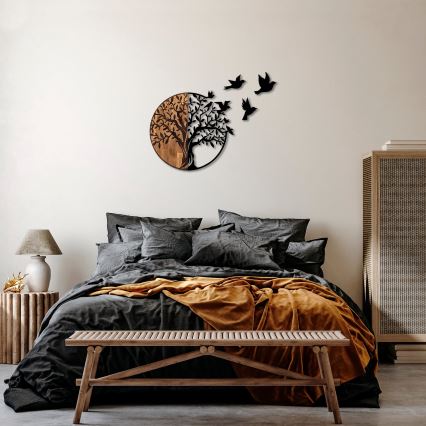 Nástěnná dekorace 71x92 cm strom dřevo/kov