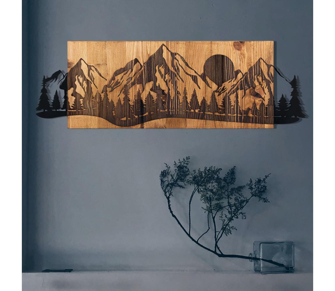  Nástěnná dekorace 75,5x24,5 cm hory dřevo/kov 
