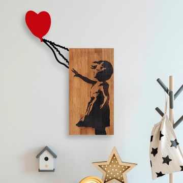 Nástěnná dekorace 83x60 cm dívka dřevo/kov