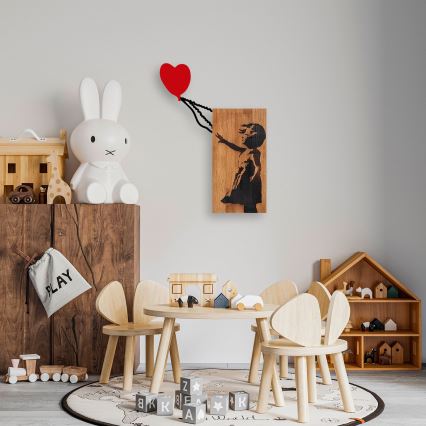 Nástěnná dekorace 83x60 cm dívka dřevo/kov