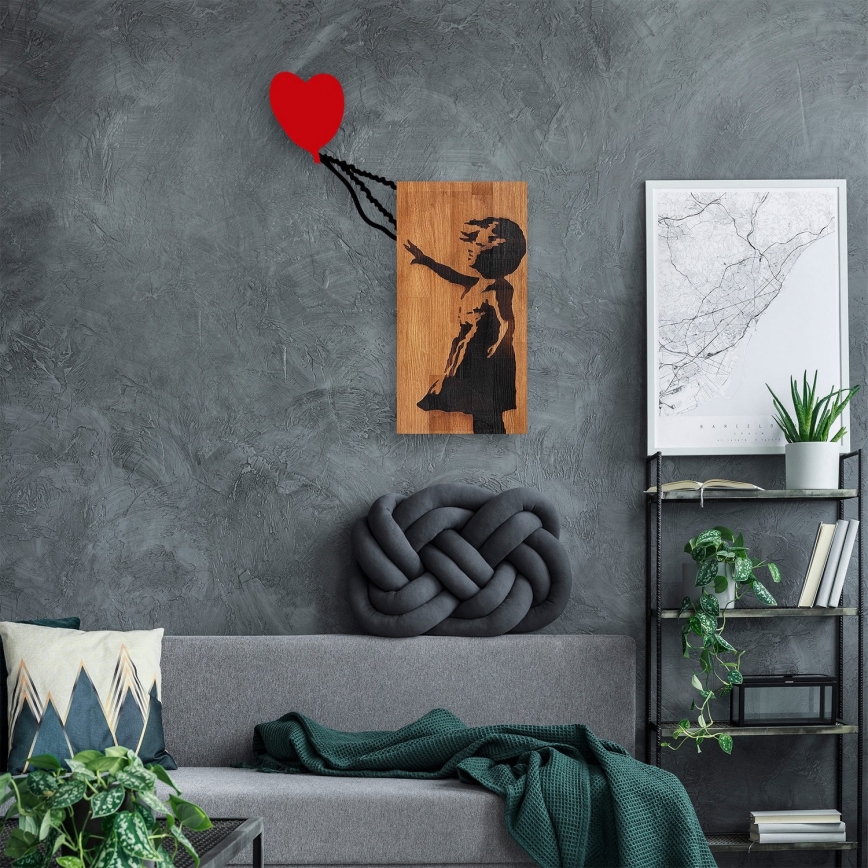 Nástěnná dekorace 83x60 cm dívka dřevo/kov