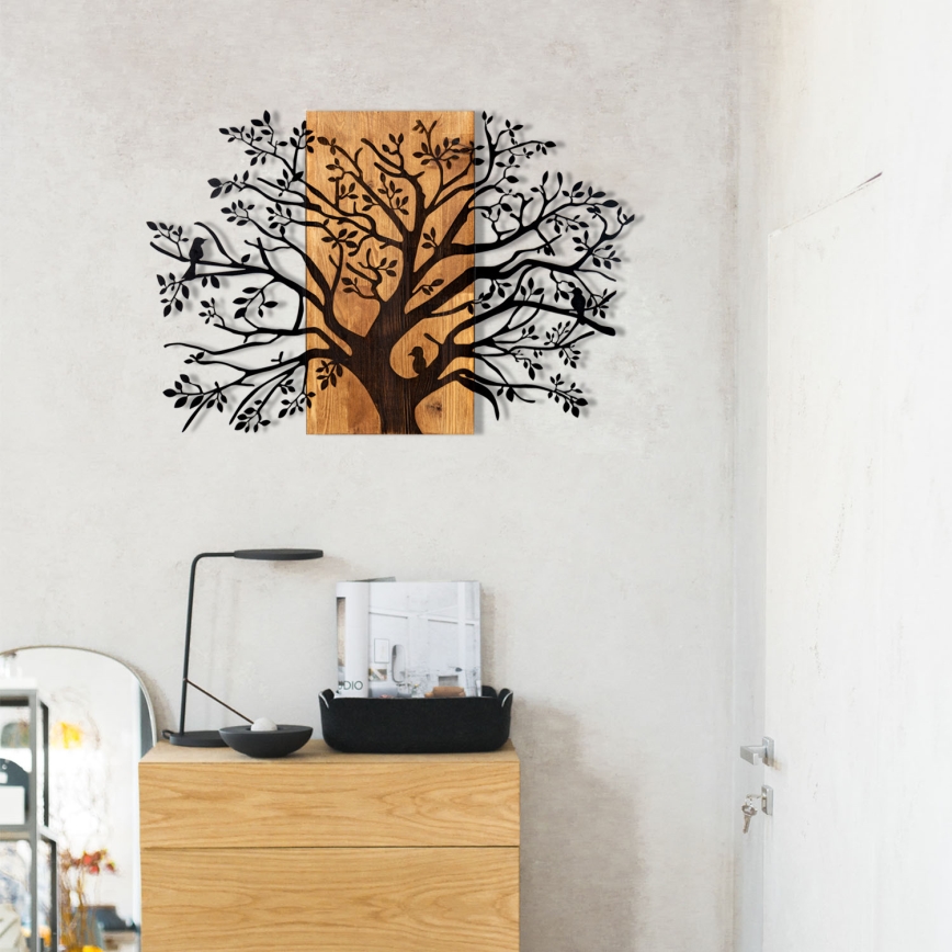 Nástěnná dekorace 85x58 cm strom dřevo/kov