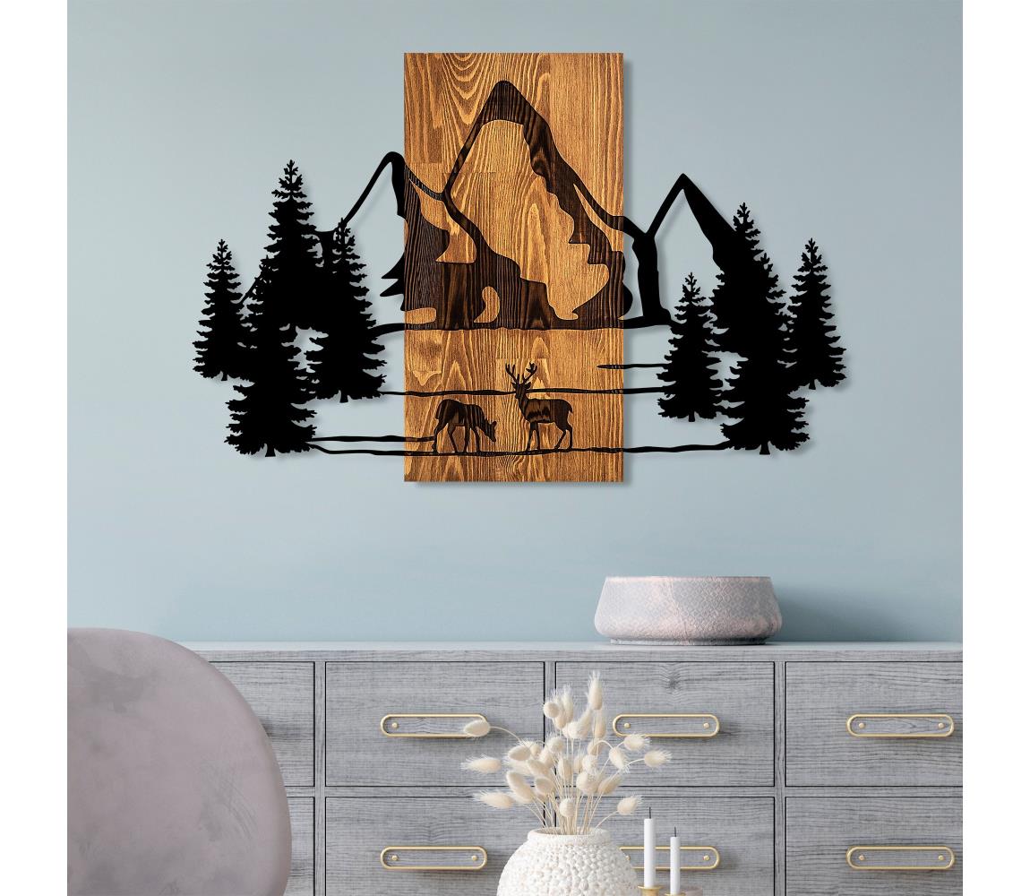  Nástěnná dekorace 88x57 cm hory dřevo/kov 