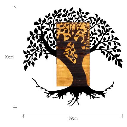 Nástěnná dekorace 89x90 cm strom dřevo/kov