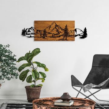 Nástěnná dekorace 93x29 cm hory dřevo/kov