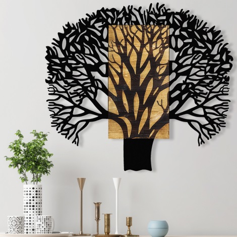 Nástěnná dekorace 93x86 cm strom dřevo/kov