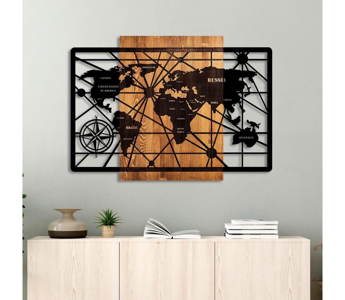 Asir Nástěnná dekorace 96x70 cm mapa dřevo/kov AS1723