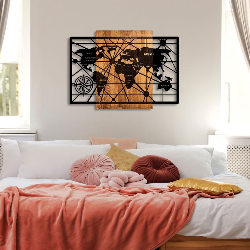Nástěnná dekorace 96x70 cm mapa dřevo/kov