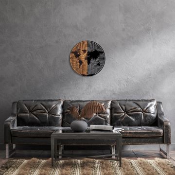 Nástěnná dekorace pr. 56 cm mapa dřevo/kov