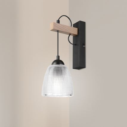 Nástěnná lampa LEANDRA 1xE27/15W/230V dub/černá